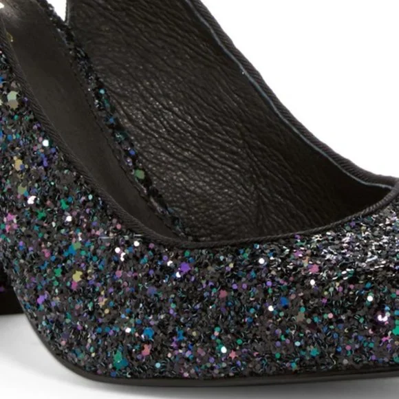 SHELLYS LONDON New Pumps Chic Heel Slingback Sandal Leather Lined Glitter Womens - Picture 6 of 14